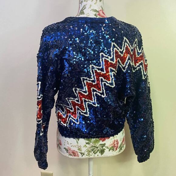 VTG Blue  Sequin Sweater  By Party Collectibles  Small Metallic Holiday Sparkle - Picture 9 of 10